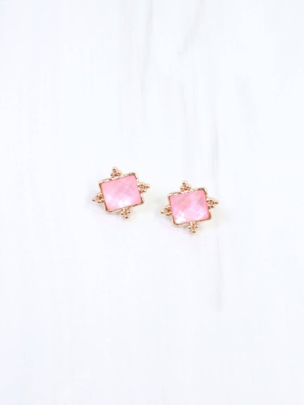 Caroline Hill Pink Kerang Square Facited Stud Earring